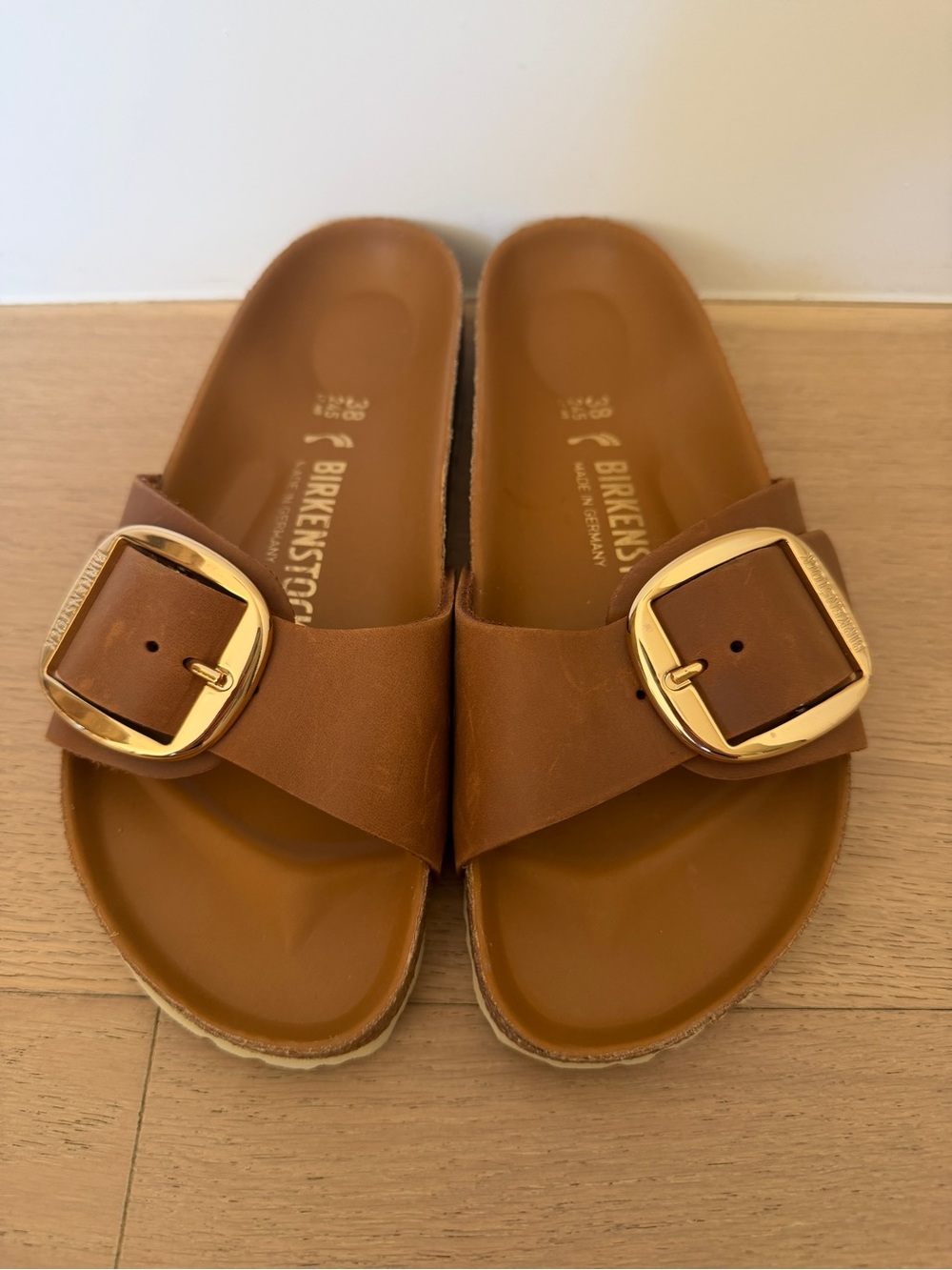 Women's Madrid Oiled Leather Big Buckle Hardware Slide Sandals